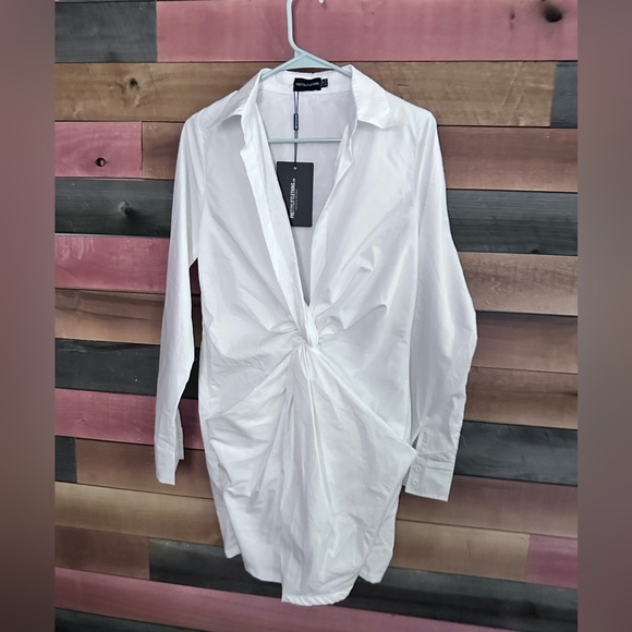 White Plunge Knot Dress with Pockets - Picture 1 of 6